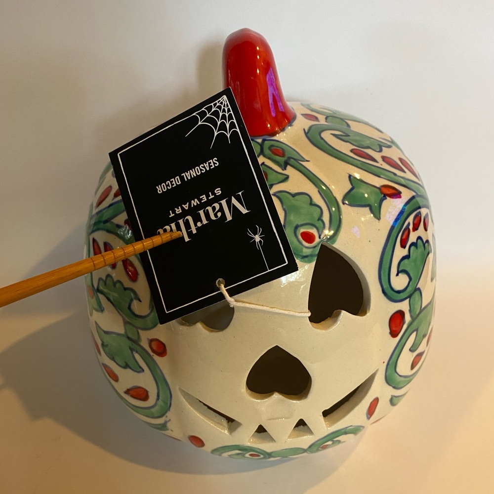 Martha Stewart Halloween Day of The Dead Pumpkin Light Holder Green, Blue & Red